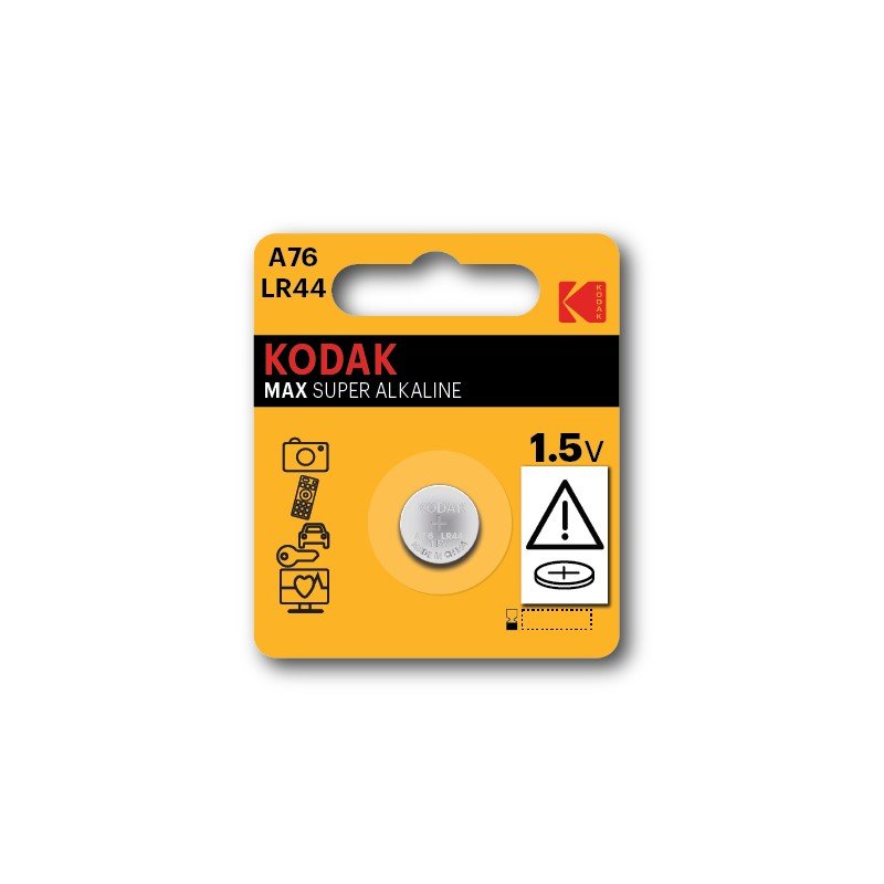 Kodak Batteries Max Super Alkaline KA76 LR44 1.5V Single Pack